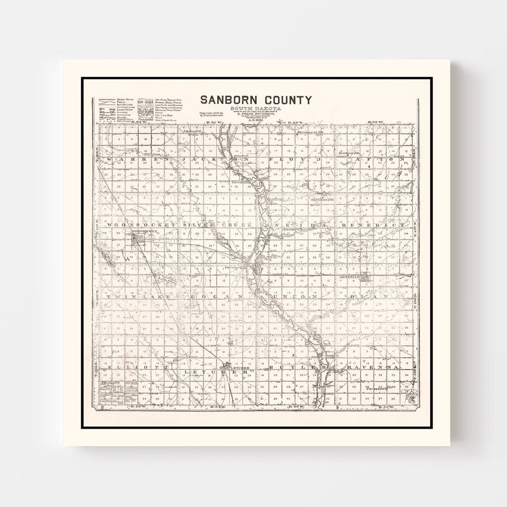 Vintage Map of Sanborn County, South Dakota 1900