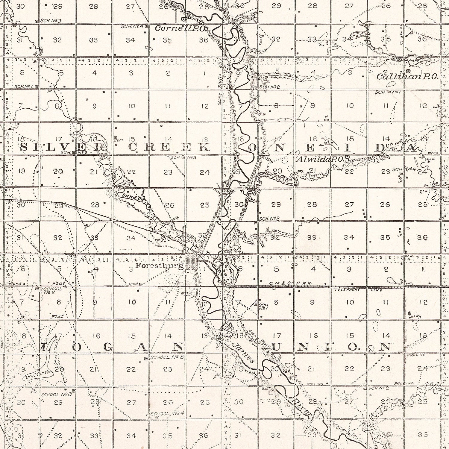 Vintage Map of Sanborn County, South Dakota 1900