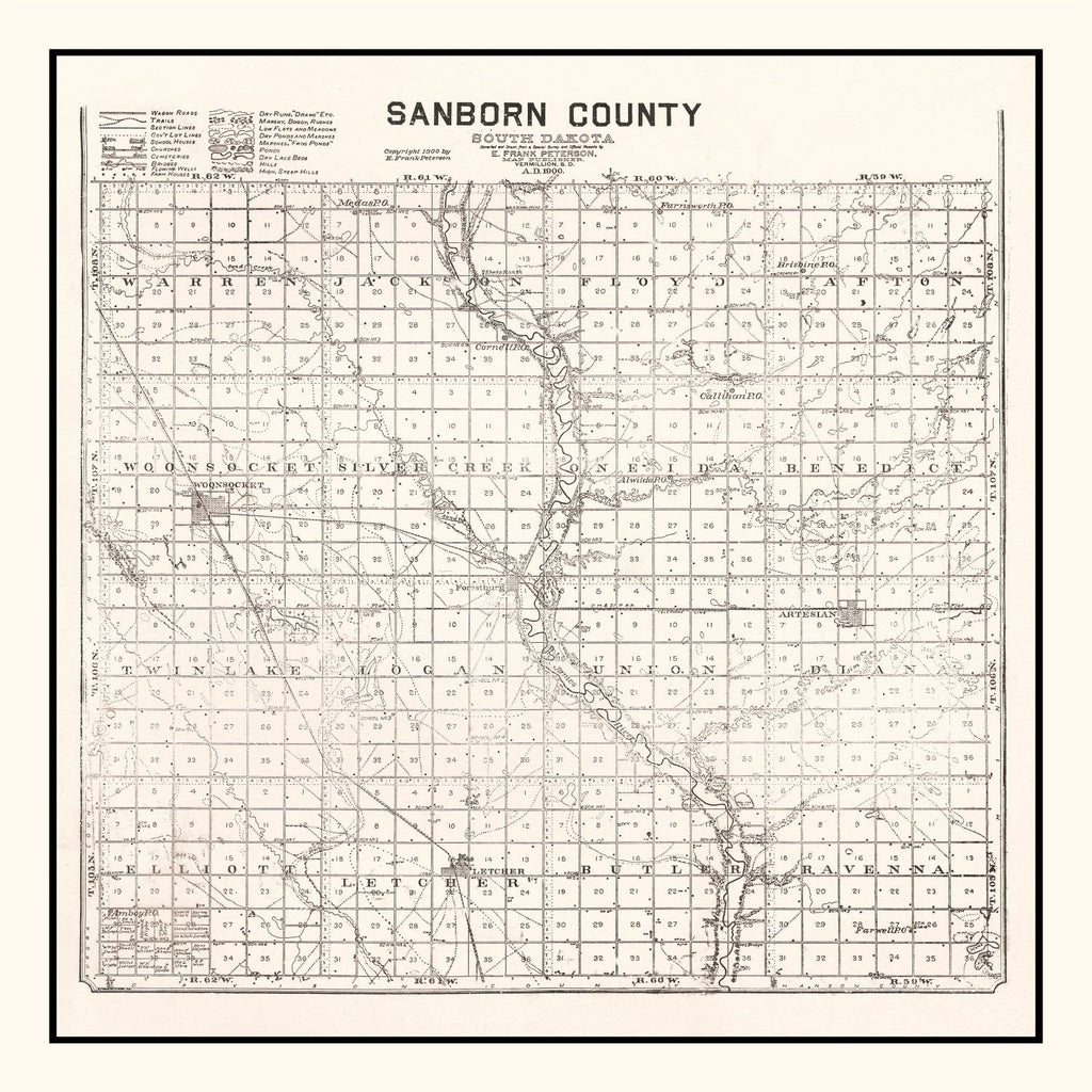 Vintage Map of Sanborn County, South Dakota 1900