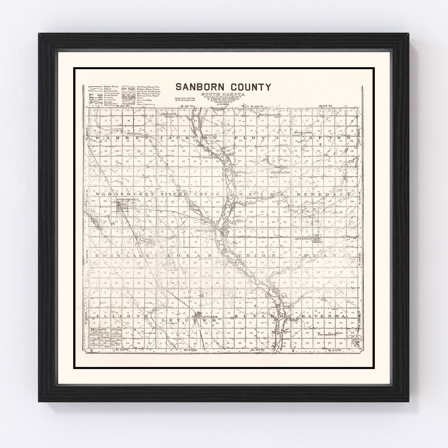 Vintage Map of Sanborn County, South Dakota 1900