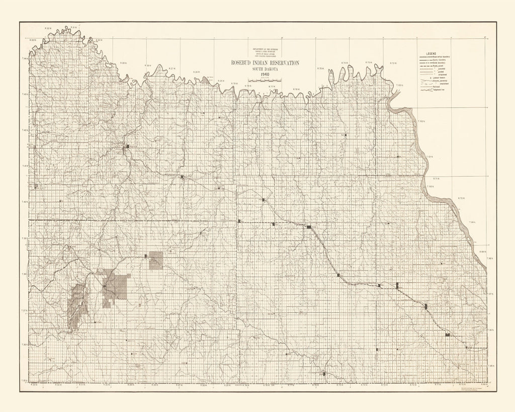 Vintage Rosebud Indian Reservation Map 1940