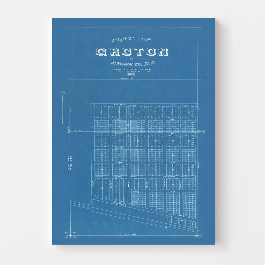 Vintage Map of Groton, South Dakota 1882