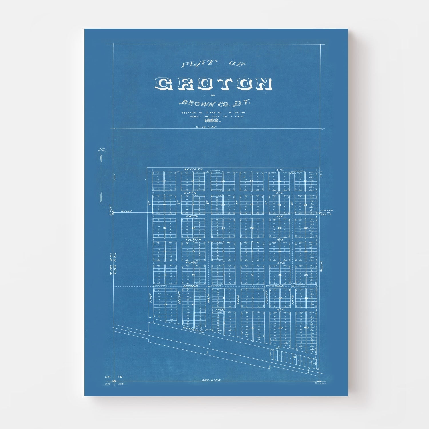 Vintage Map of Groton, South Dakota 1882
