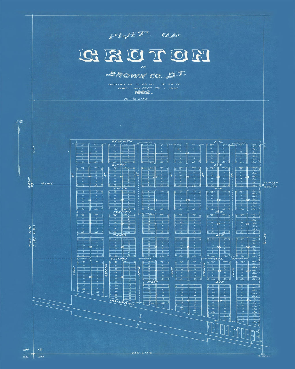 Vintage Map of Groton, South Dakota 1882