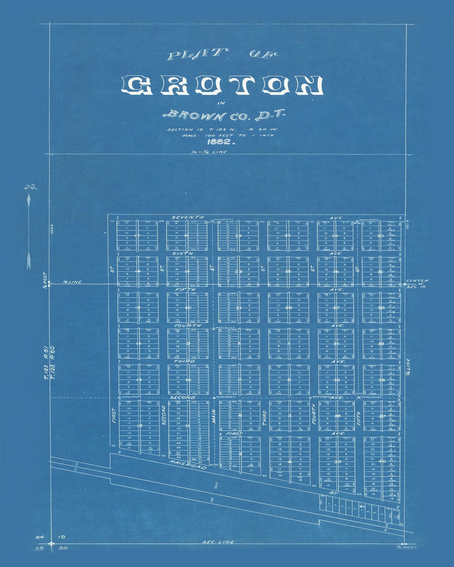 Vintage Map of Groton, South Dakota 1882
