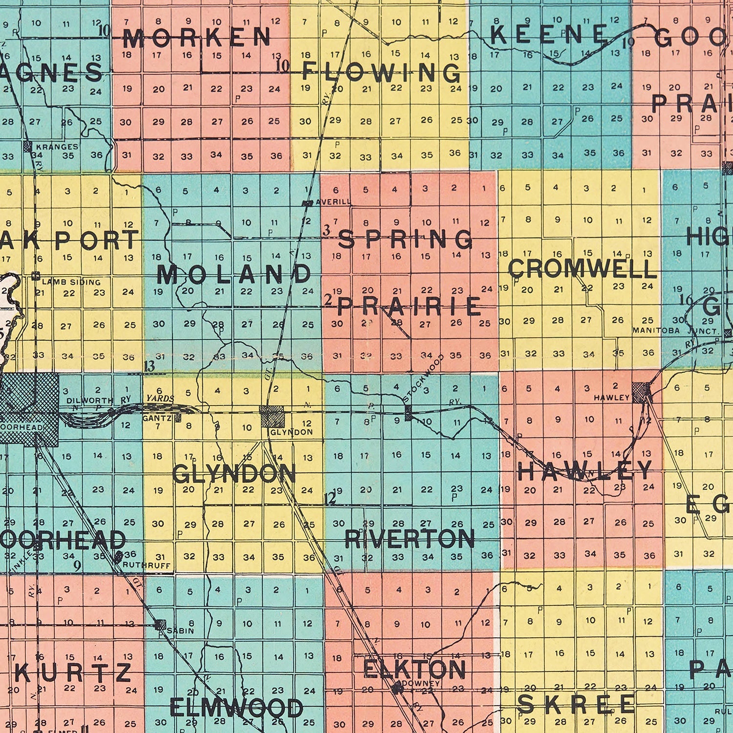 Vintage Map of Clay County, Minnesota 1907