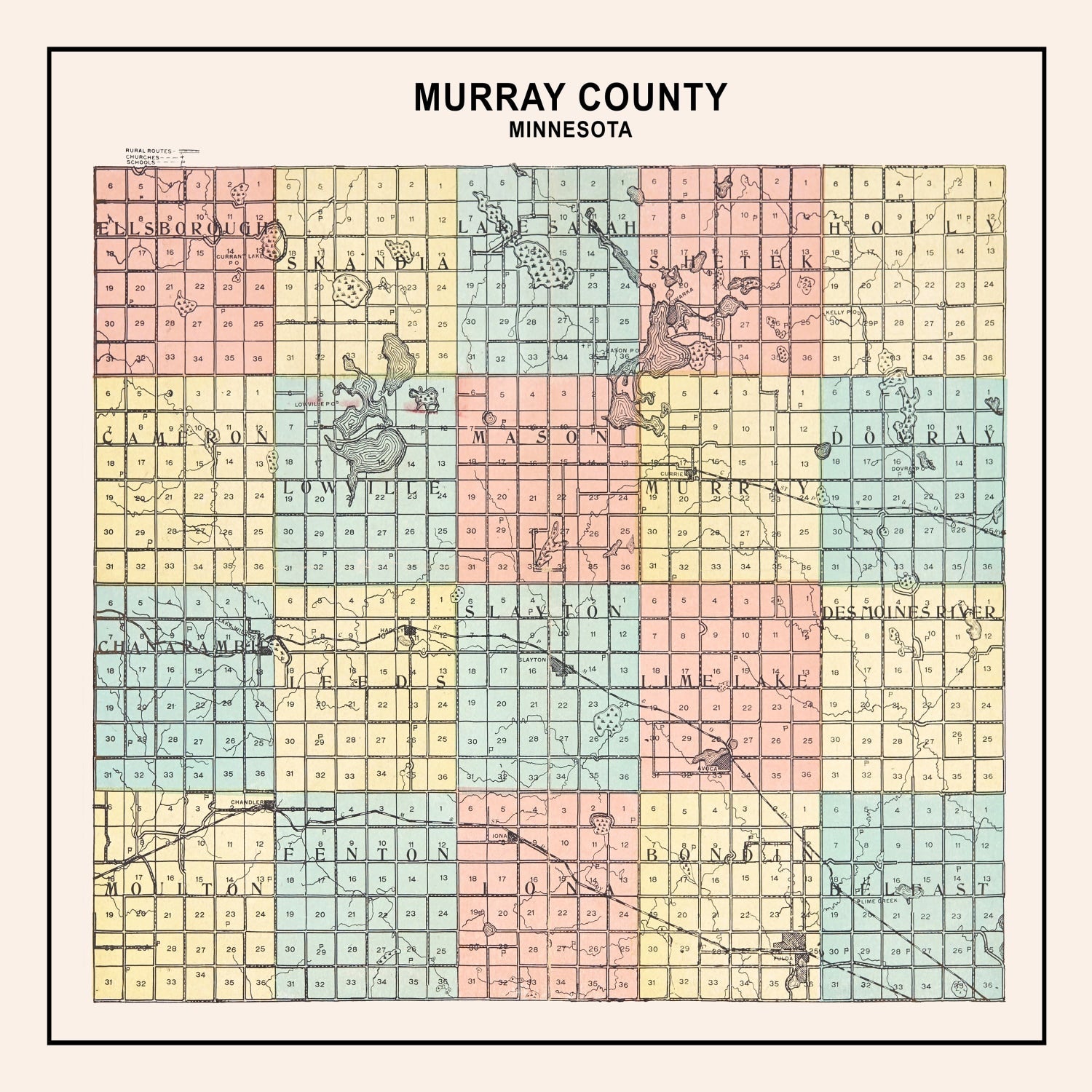 Vintage Map of Murray County, Minnesota 1907