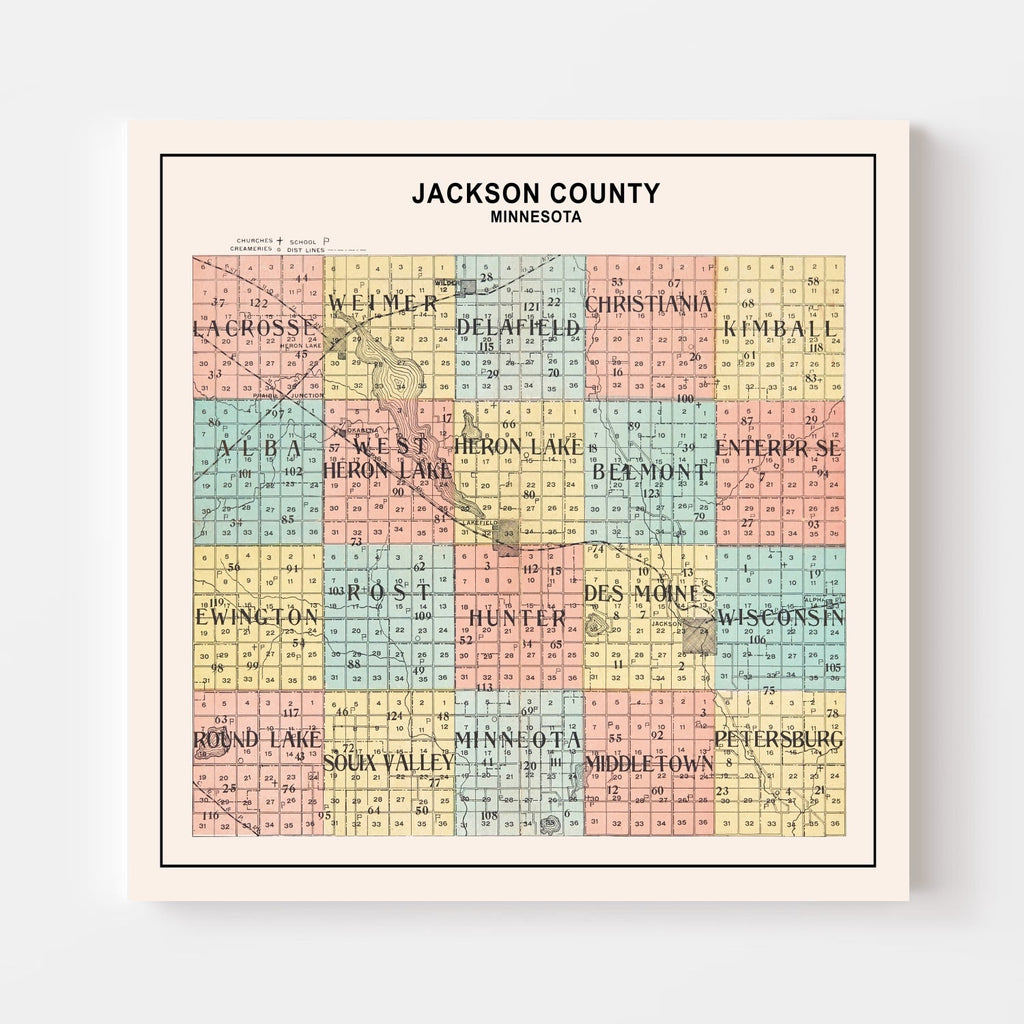 Vintage Map of Jackson County, Minnesota 1907