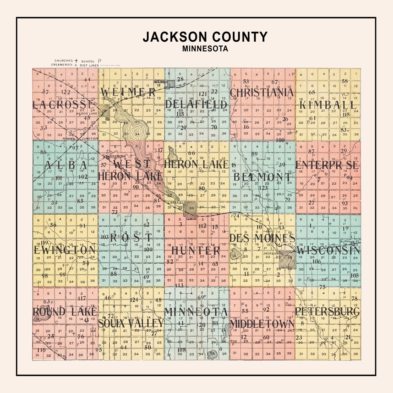Vintage Map of Jackson County, Minnesota 1907