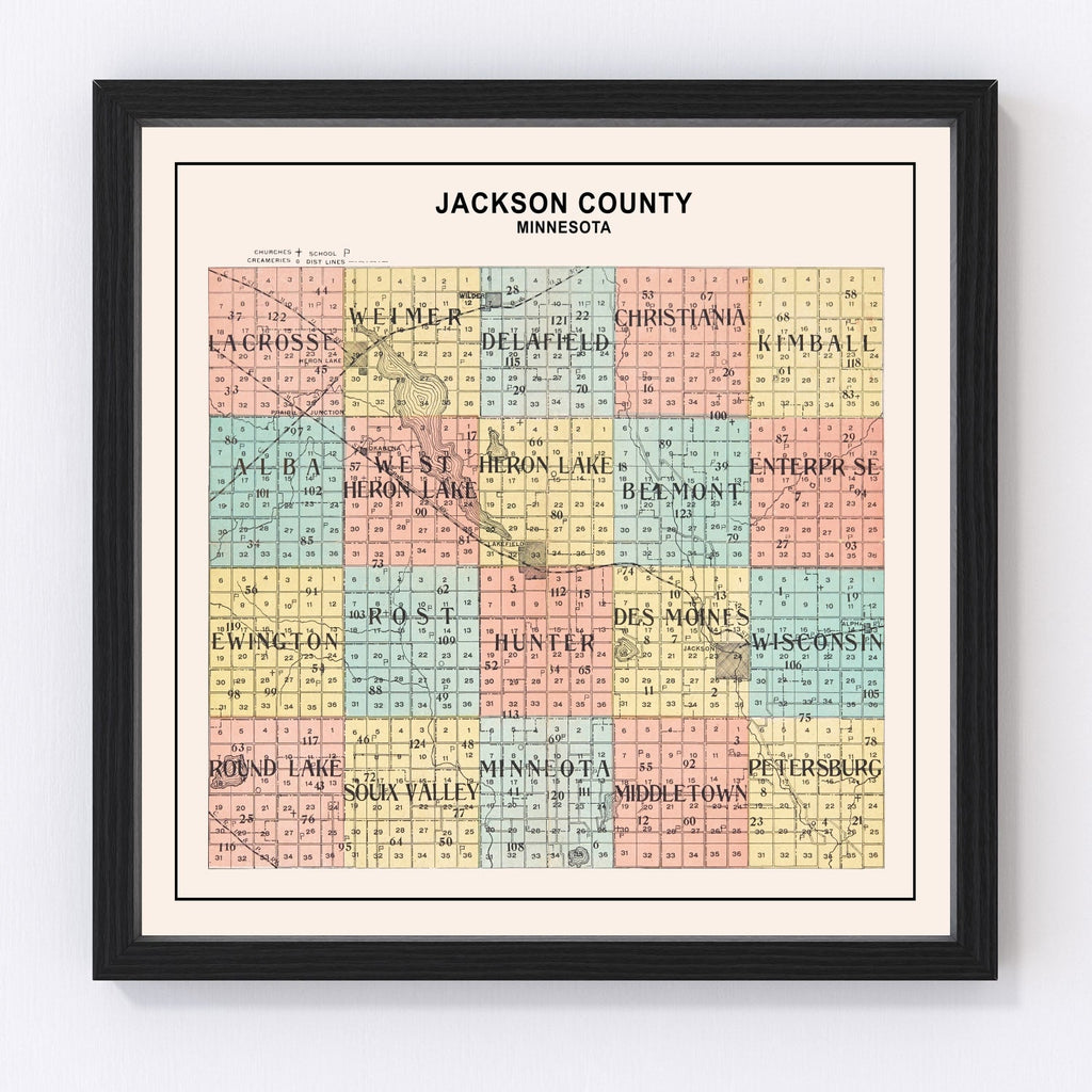 Vintage Map of Jackson County, Minnesota 1907