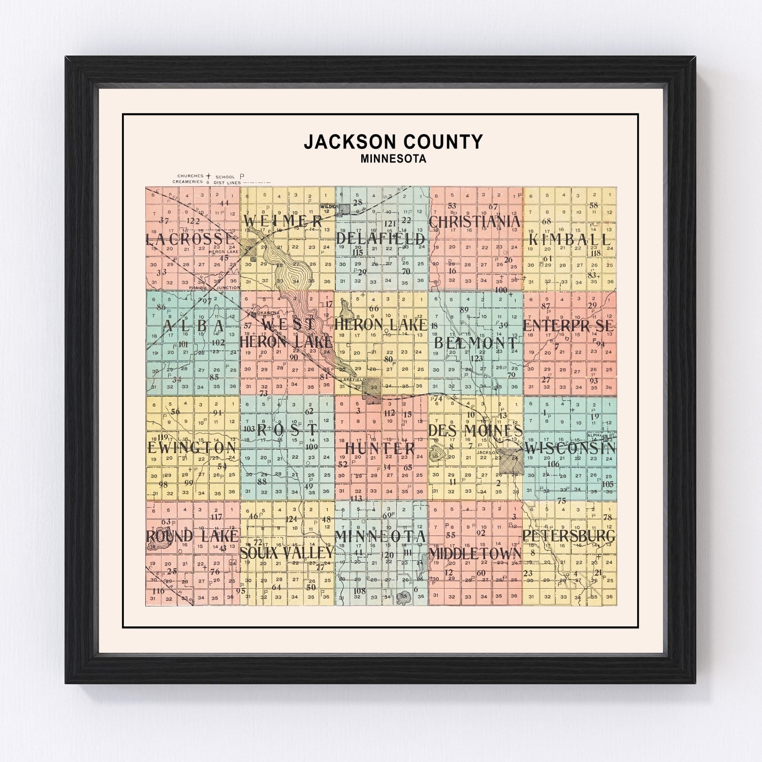 Vintage Map of Jackson County, Minnesota 1907