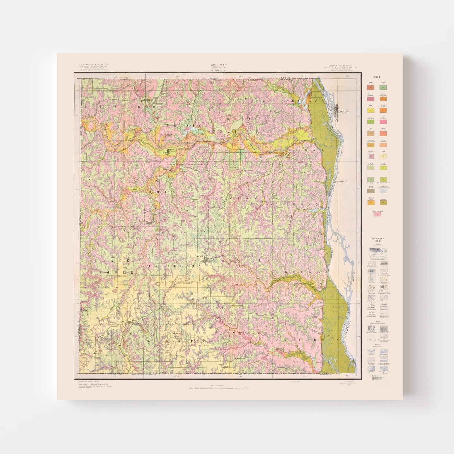 Vintage Map of Houston County, Minnesota 1929