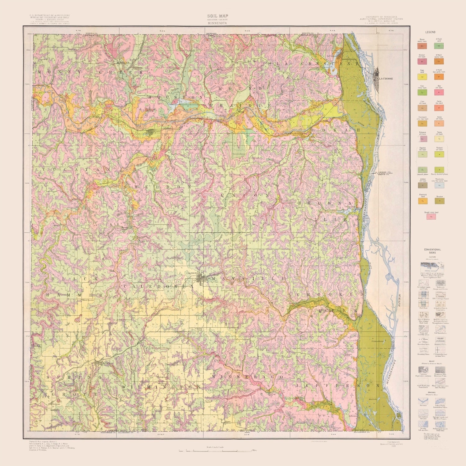 Vintage Map of Houston County, Minnesota 1929