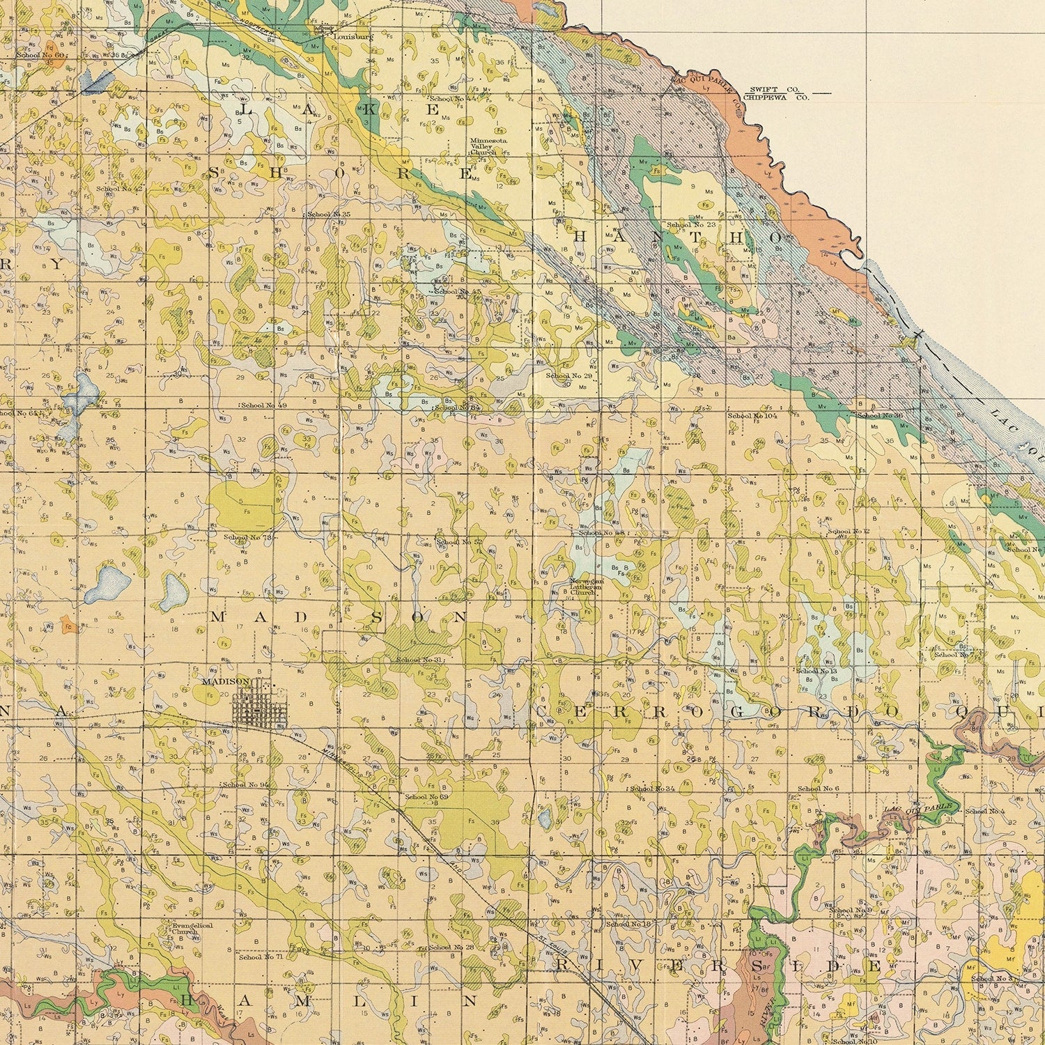 Vintage Map of Lac Qui Parle County, Minnesota 1924