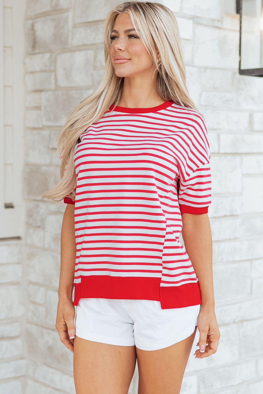 Stripe Drop Shoulder Short Sleeve T-Shirt