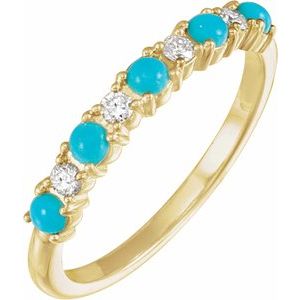 14K Yellow Gold Natural Turquoise & 1/8 CTW Natural Diamond Ring