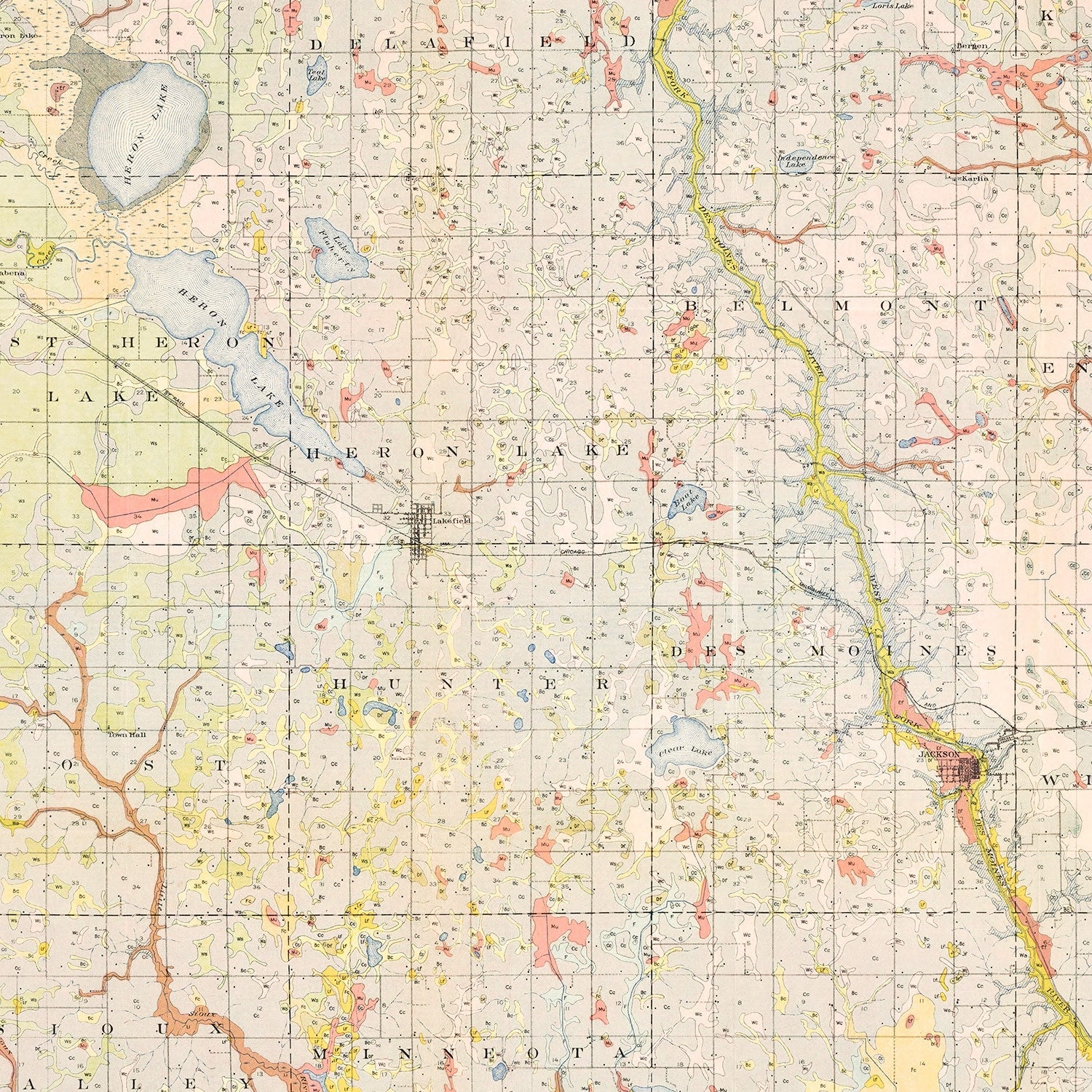 Vintage Map of Jackson County, Minnesota 1923