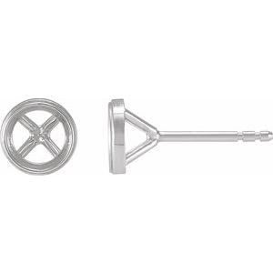 14K White Gold 5.6 mm Round Bezel-Set Cocktail-Style Earring Mounting