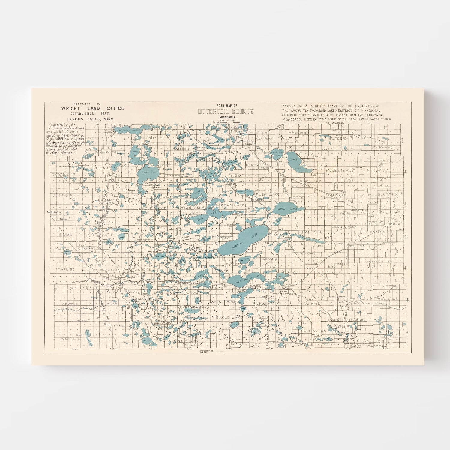 Vintage Map of Ottertail County, Minnesota 1920