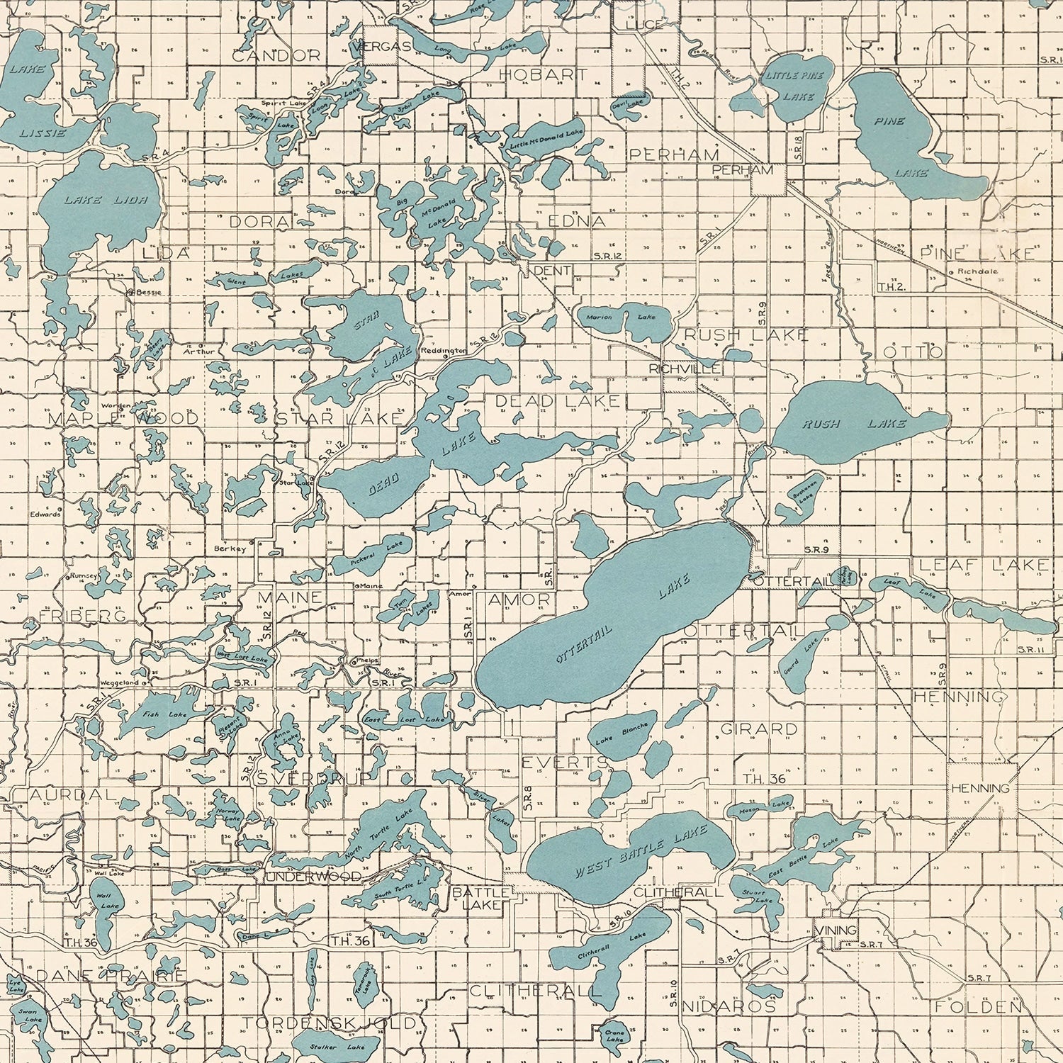 Vintage Map of Ottertail County, Minnesota 1920