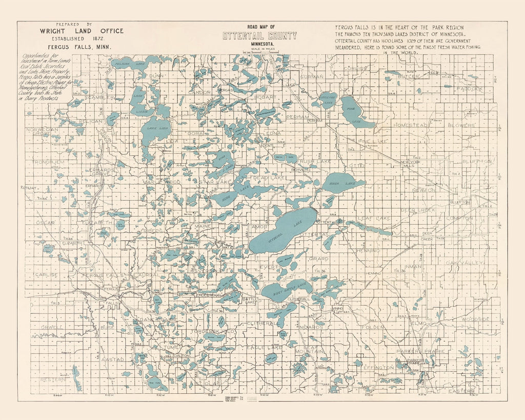 Vintage Map of Ottertail County, Minnesota 1920