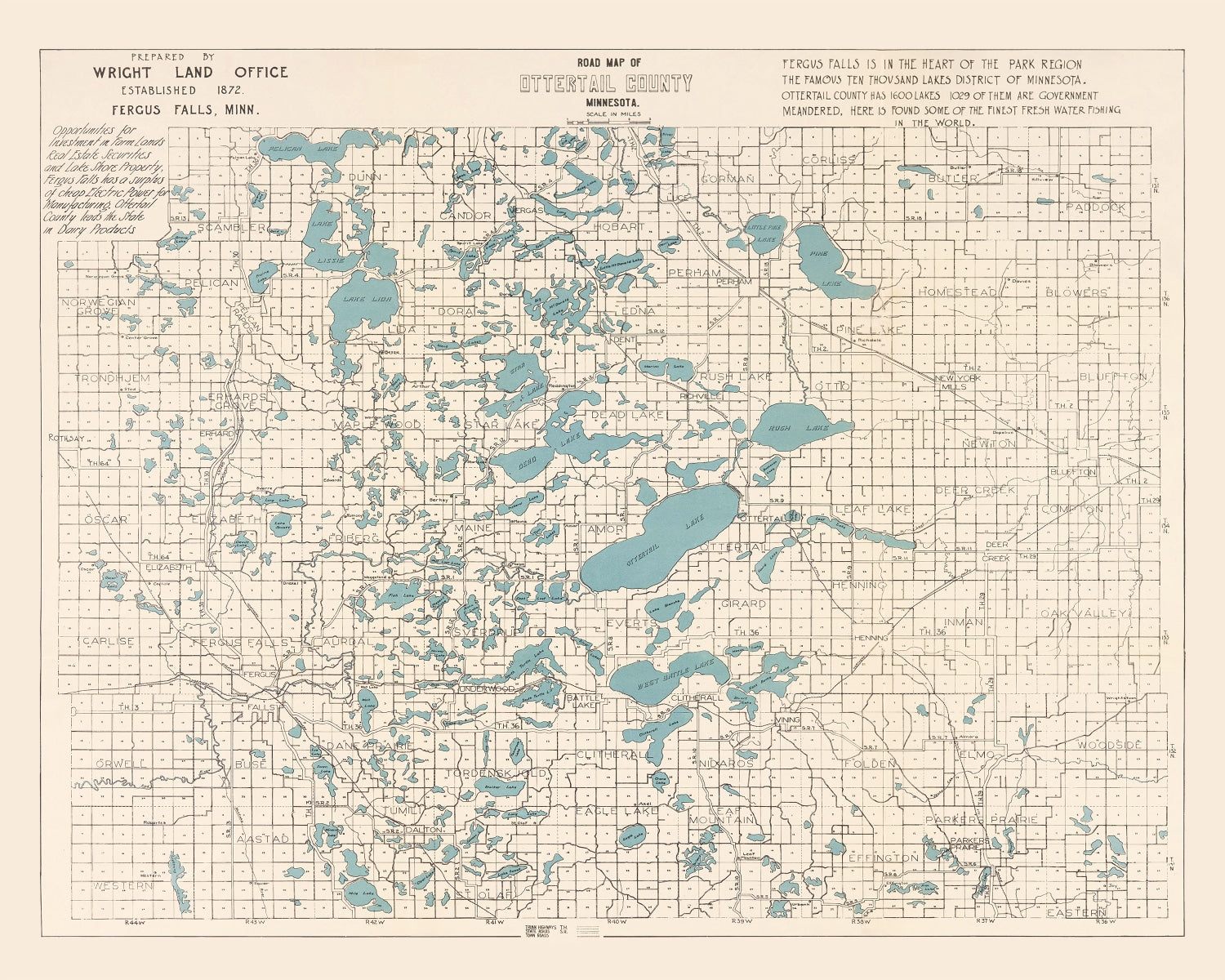 Vintage Map of Ottertail County, Minnesota 1920