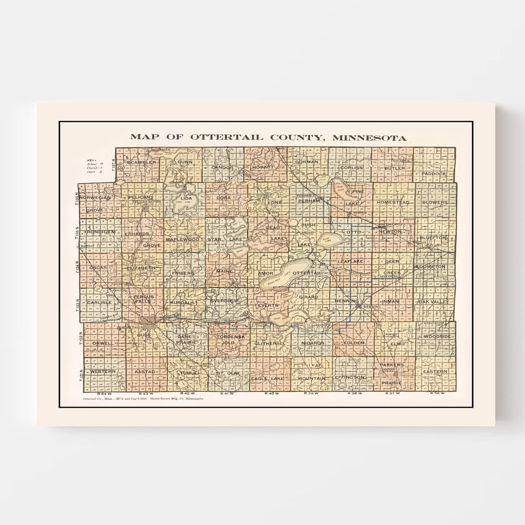Vintage Map of Ottertail County, Minnesota 1916