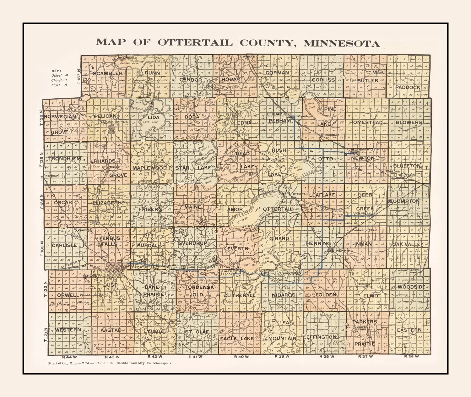 Vintage Map of Ottertail County, Minnesota 1916