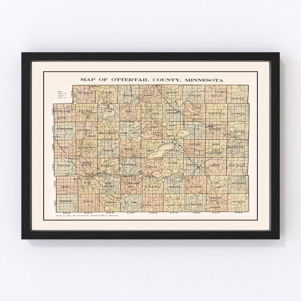 Vintage Map of Ottertail County, Minnesota 1916