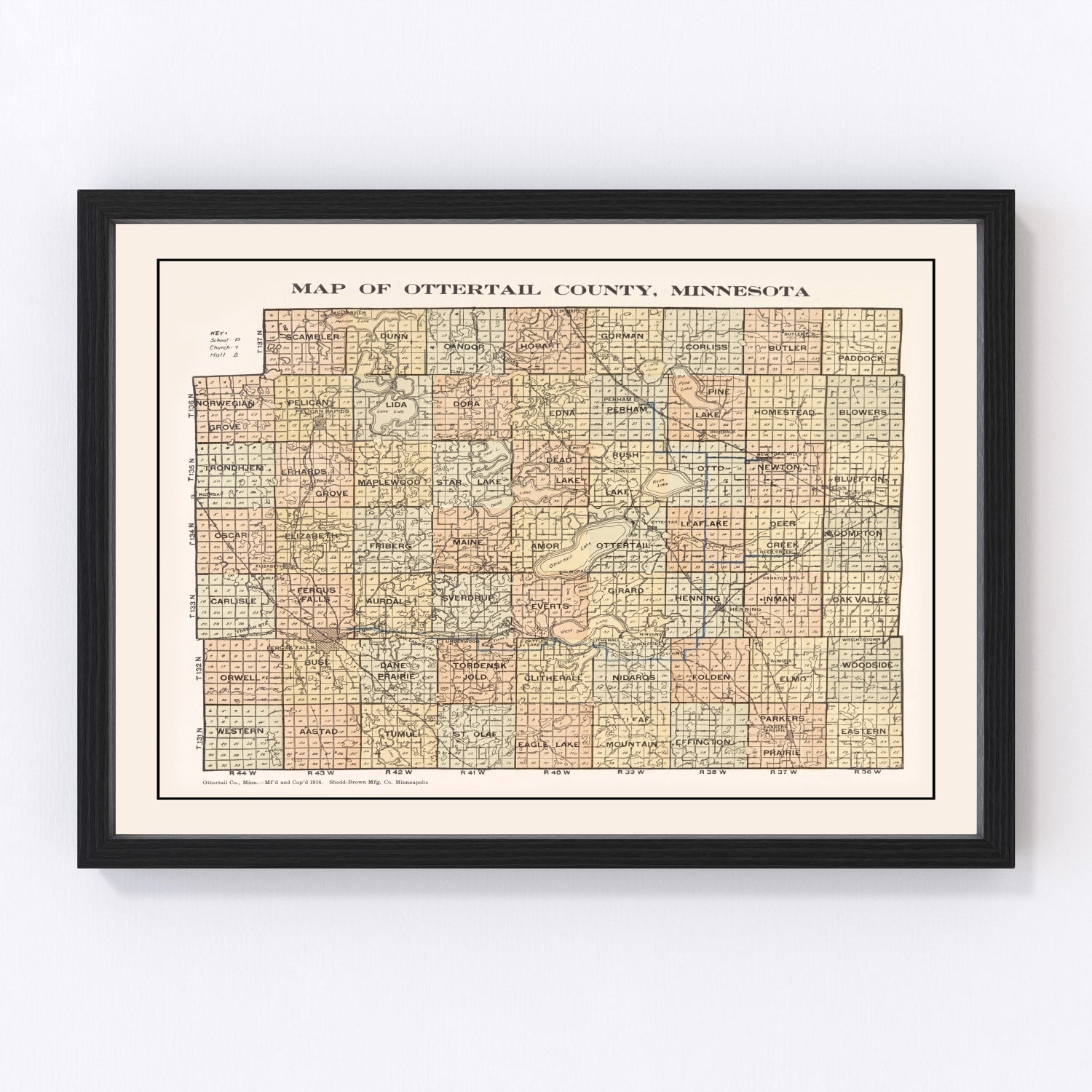 Vintage Map of Ottertail County, Minnesota 1916