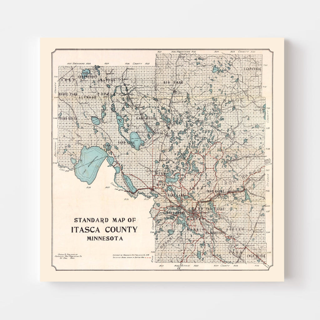 Vintage Map of Itasca County, Minnesota 1914