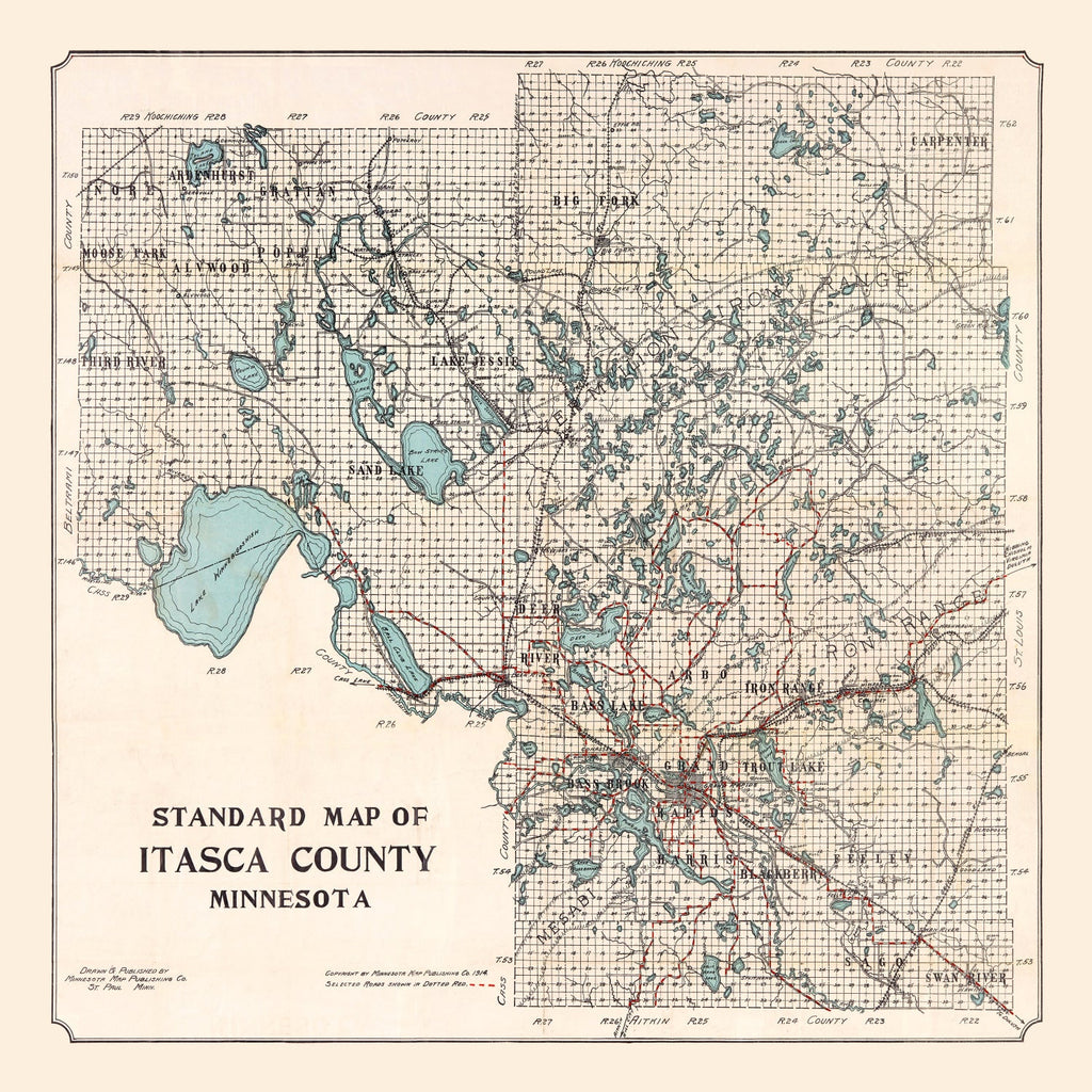 Vintage Map of Itasca County, Minnesota 1914