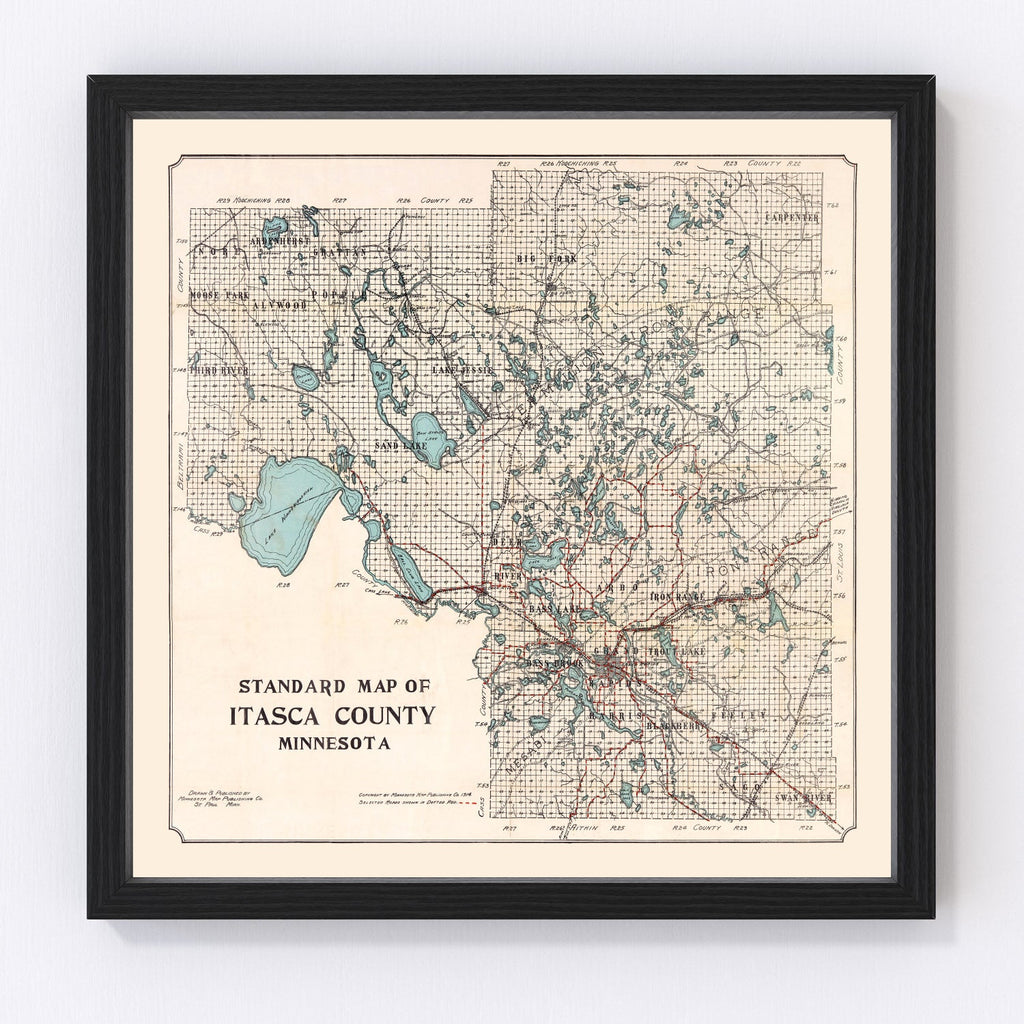 Vintage Map of Itasca County, Minnesota 1914