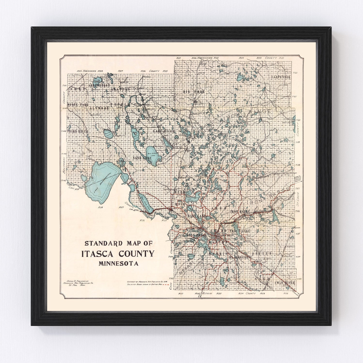 Vintage Map of Itasca County, Minnesota 1914