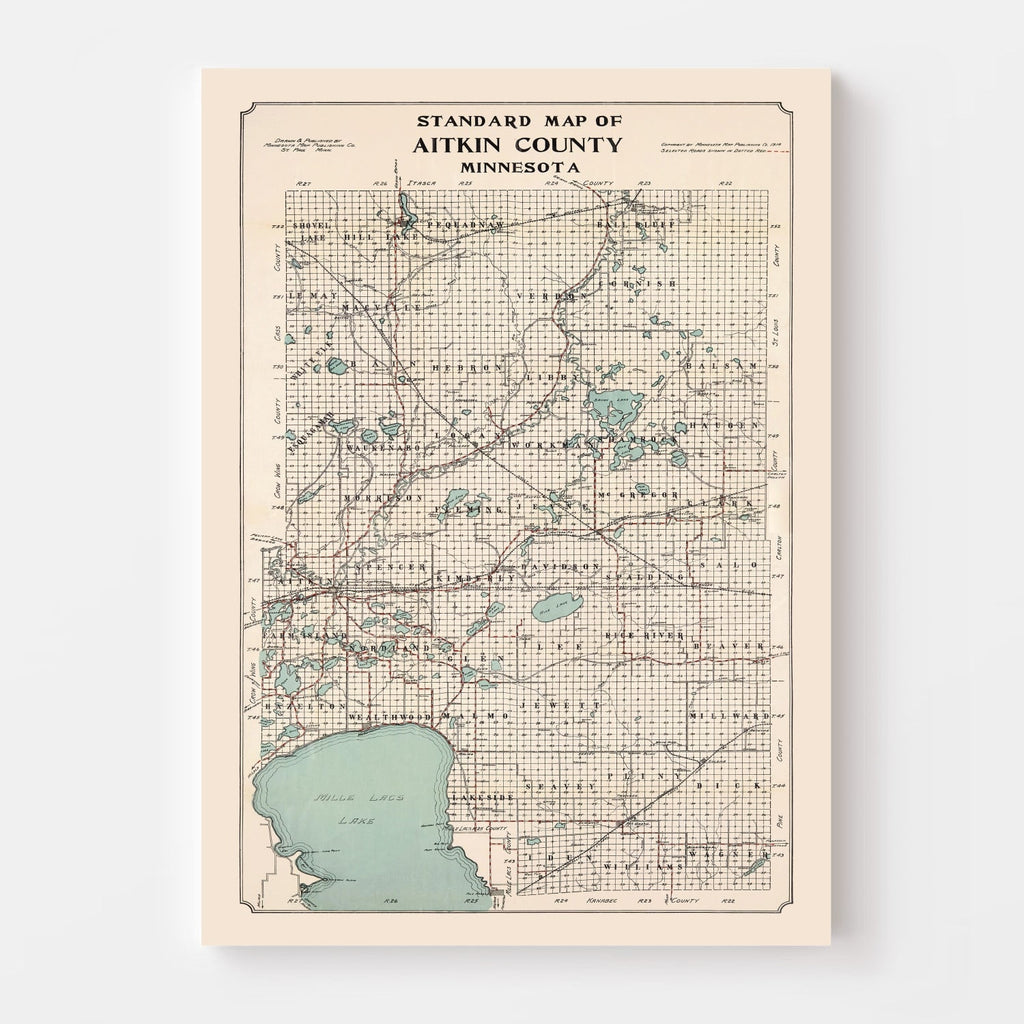 Vintage Map of Aitkin County, Minnesota 1914