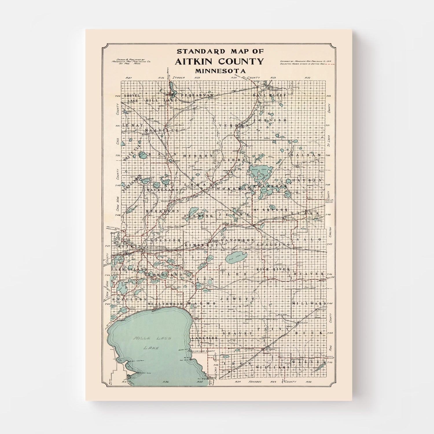 Vintage Map of Aitkin County, Minnesota 1914
