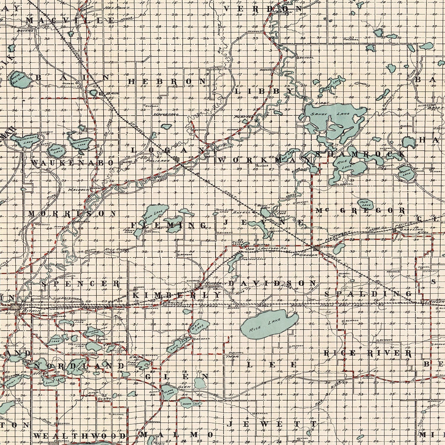Vintage Map of Aitkin County, Minnesota 1914