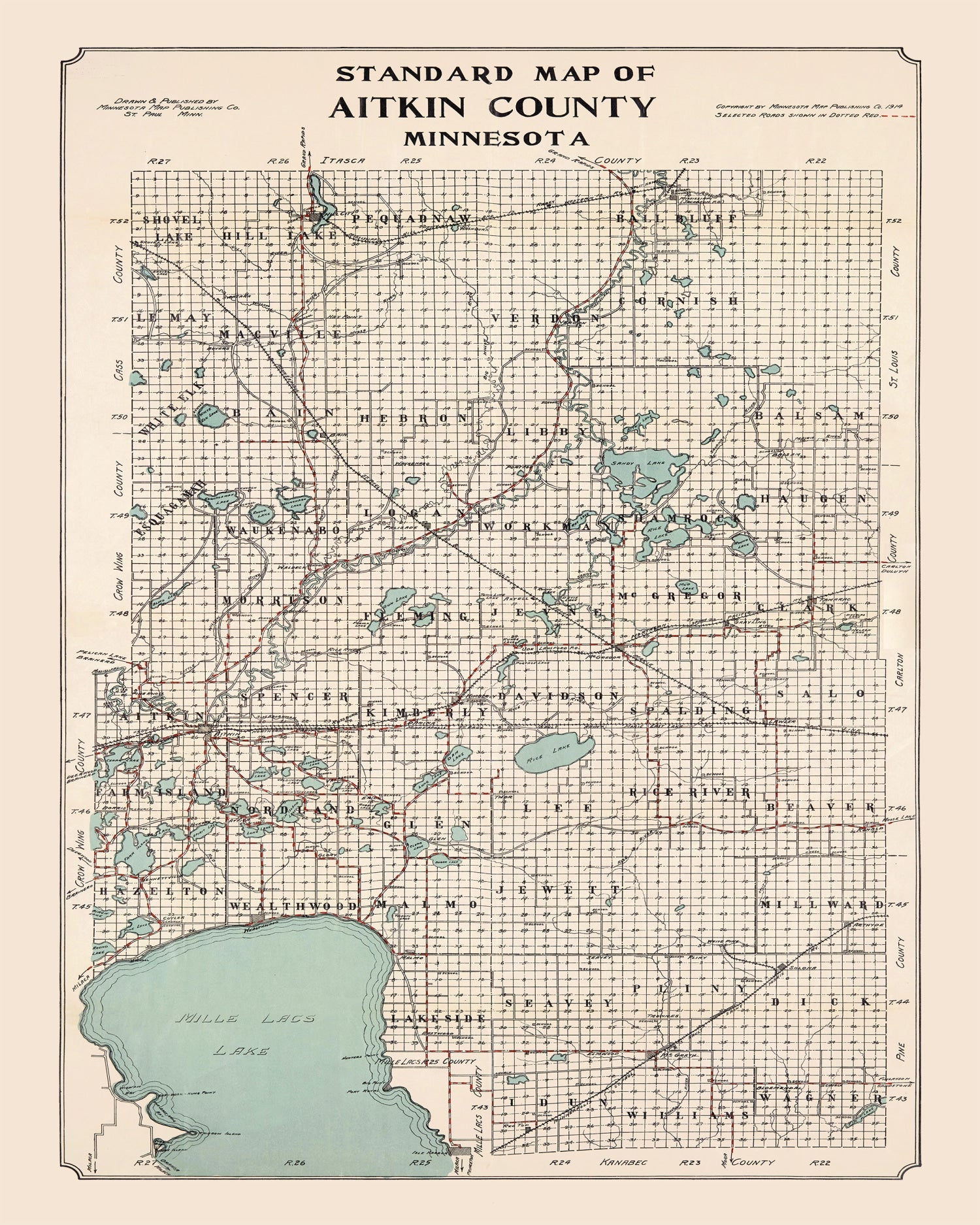 Vintage Map of Aitkin County, Minnesota 1914