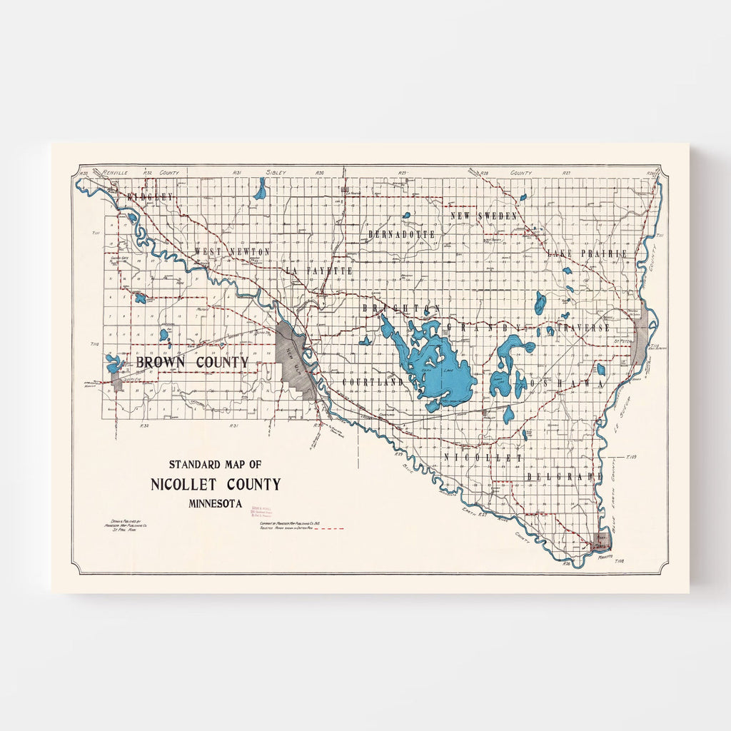 Vintage Map of Nicollet County, Minnesota 1913