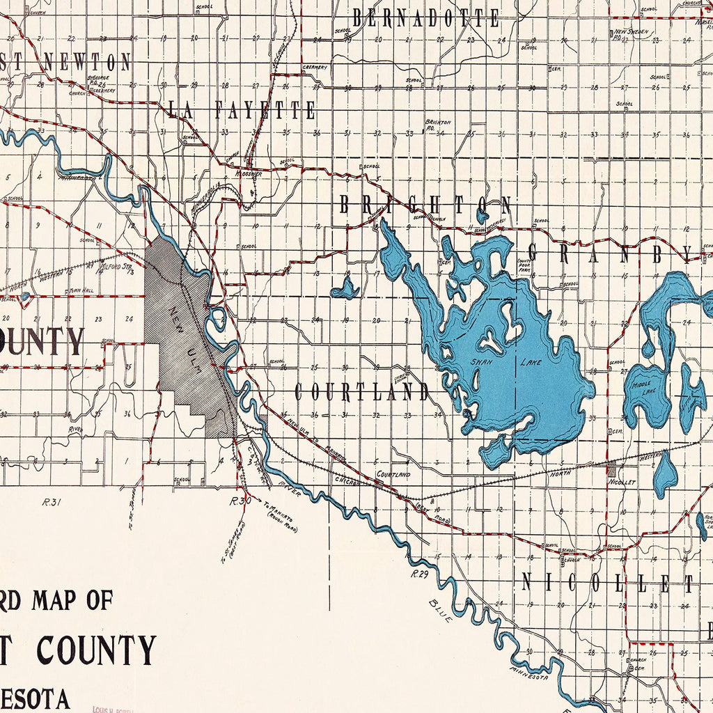 Vintage Map of Nicollet County, Minnesota 1913