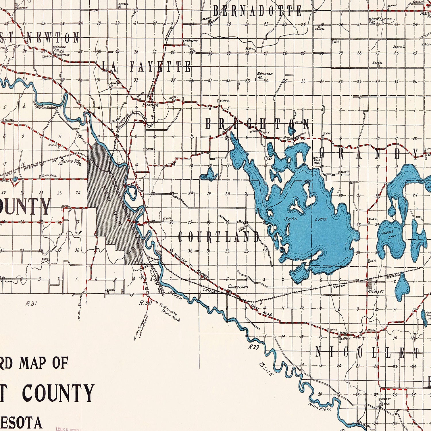 Vintage Map of Nicollet County, Minnesota 1913