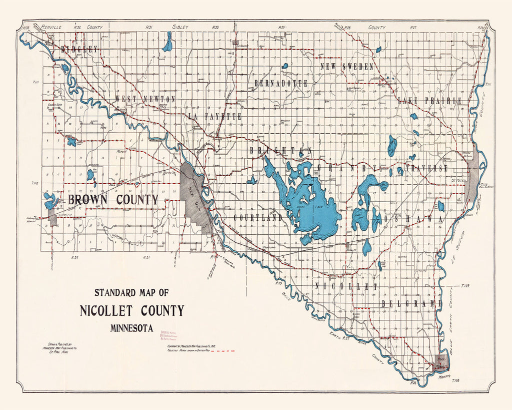 Vintage Map of Nicollet County, Minnesota 1913
