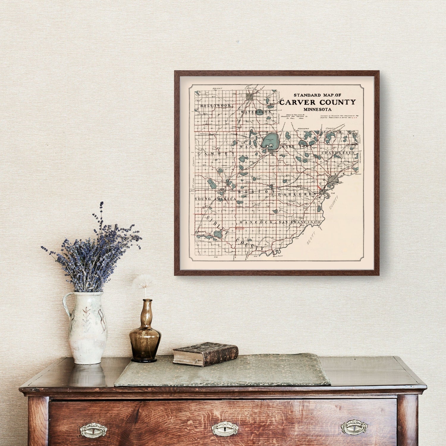 Vintage Map of Carver County, Minnesota 1913
