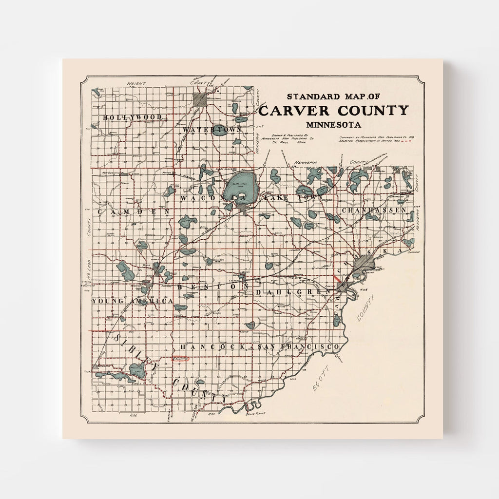 Vintage Map of Carver County, Minnesota 1913