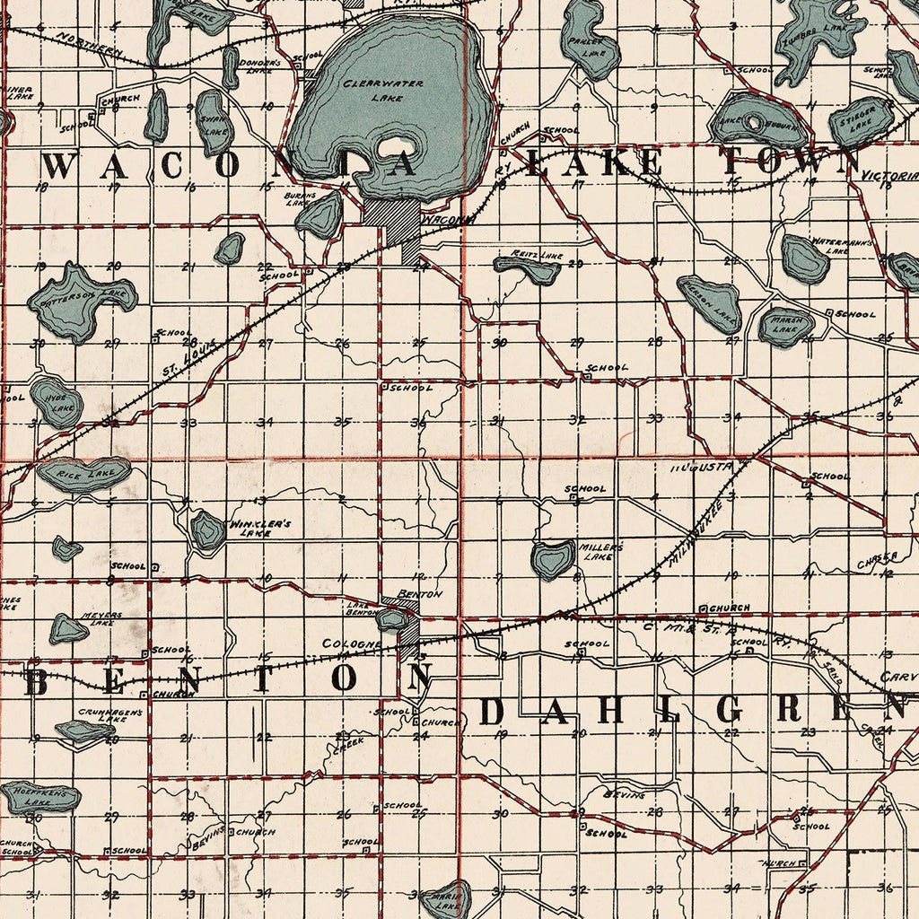 Vintage Map of Carver County, Minnesota 1913