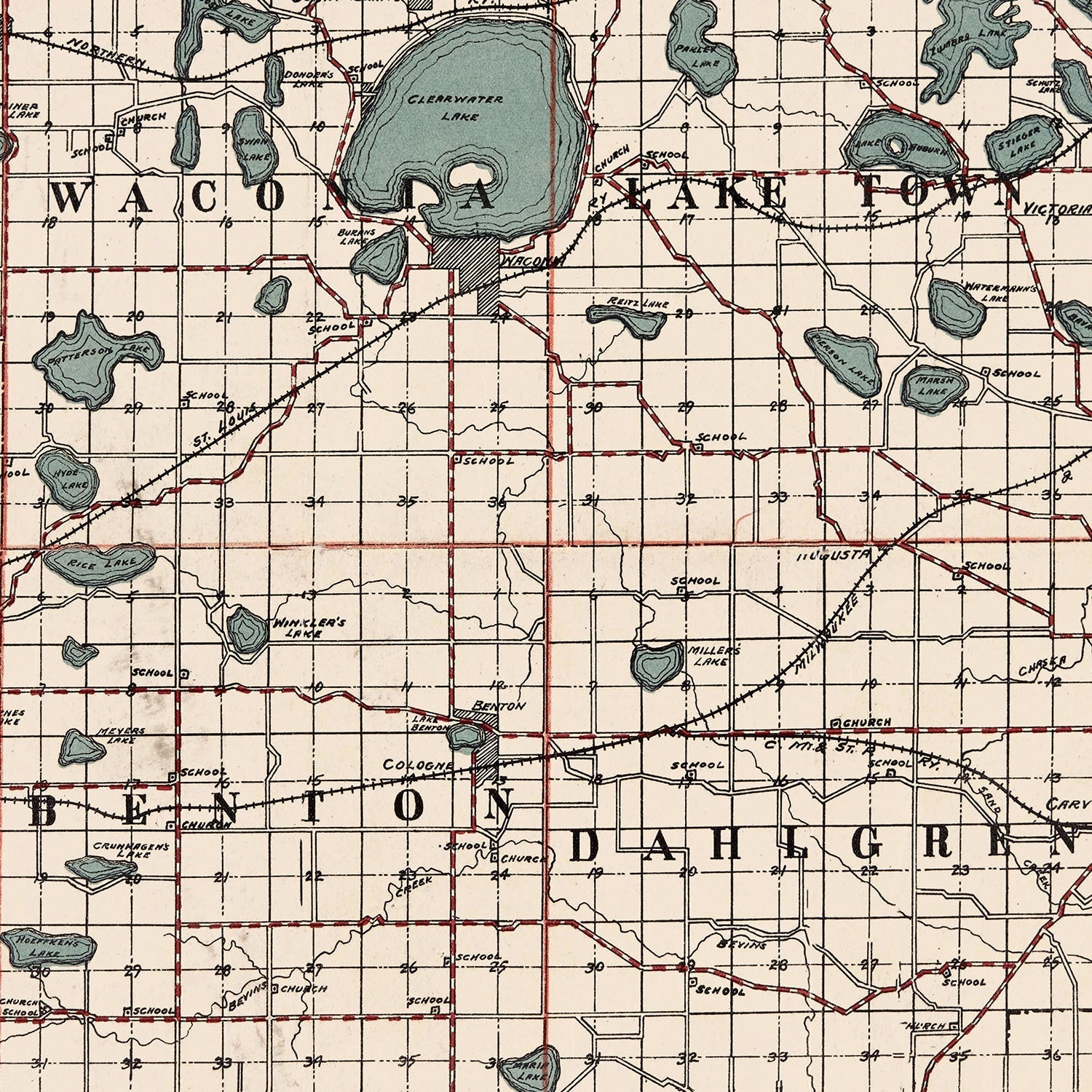 Vintage Map of Carver County, Minnesota 1913