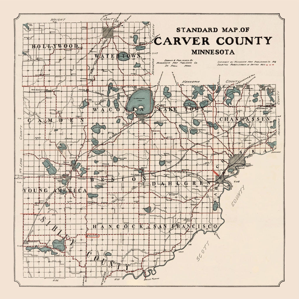 Vintage Map of Carver County, Minnesota 1913