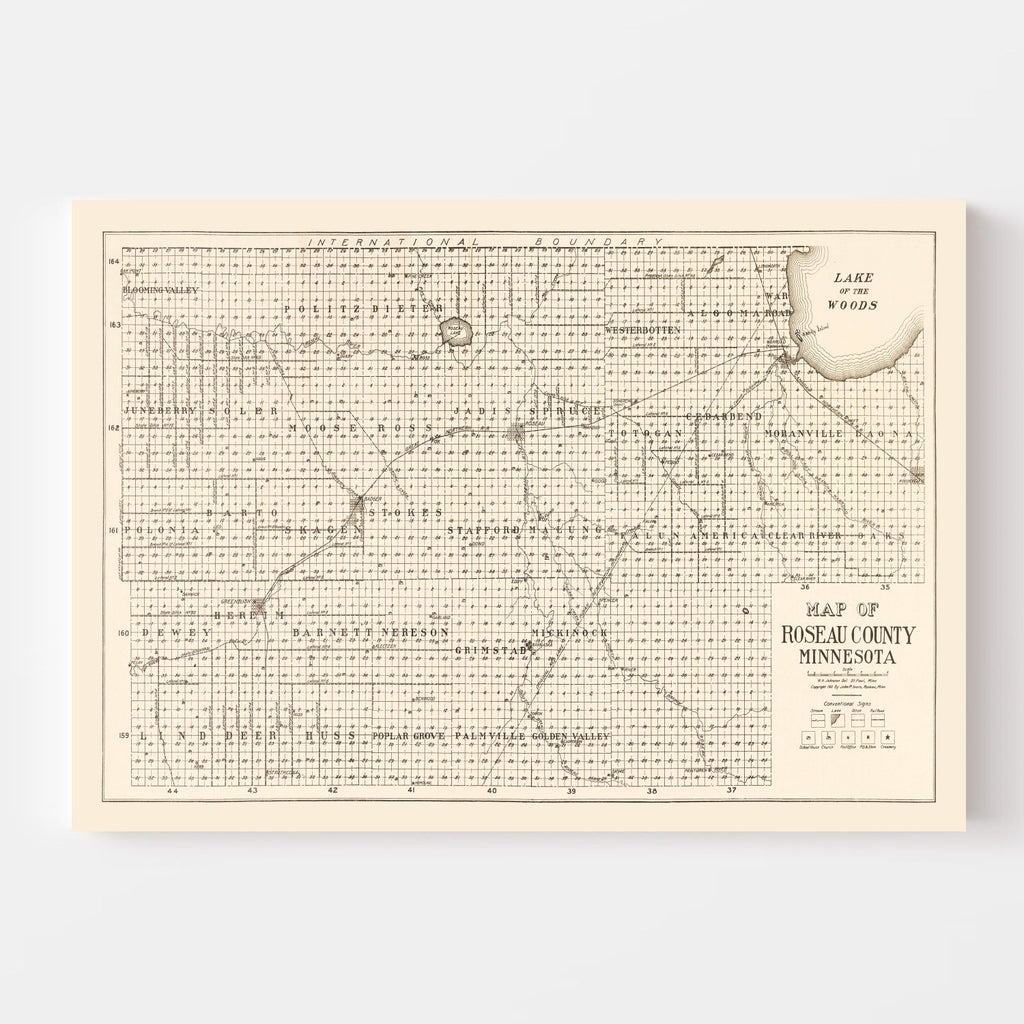 Vintage Map of Roseau County, Minnesota 1911