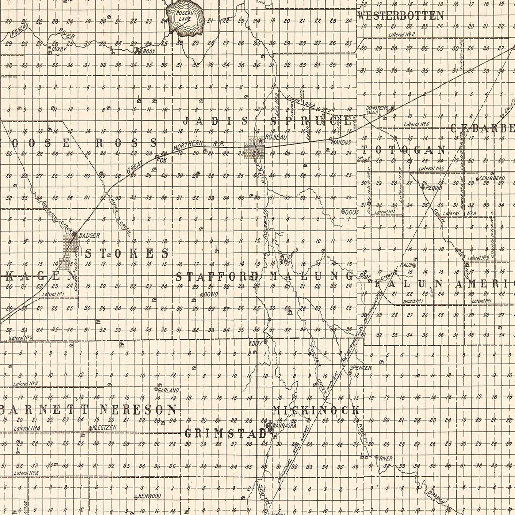 Vintage Map of Roseau County, Minnesota 1911