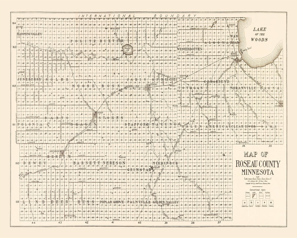 Vintage Map of Roseau County, Minnesota 1911